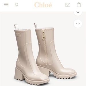 Auth Chloe Betty Rain Boot 38 7.5 Nomad Beige booties rubber